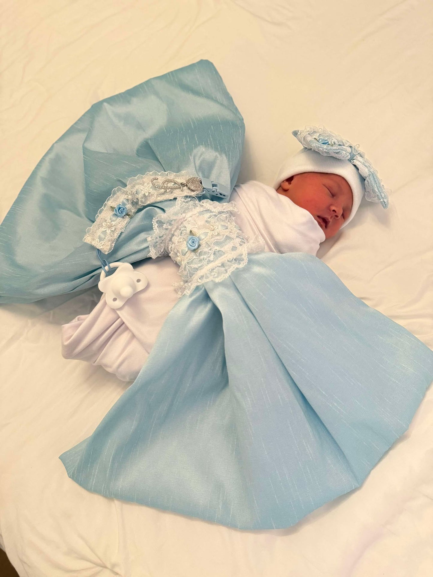 Swaddle Bow / Hospital Hat / Pacifier Clip Sets