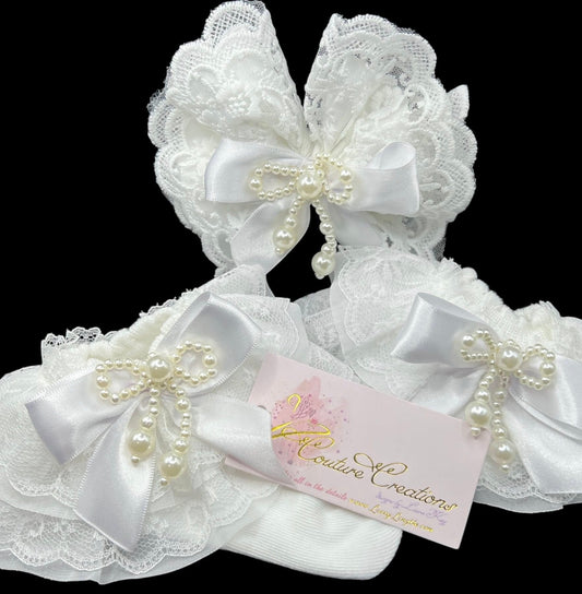 Lace Ruffled Socks and Matching Bow