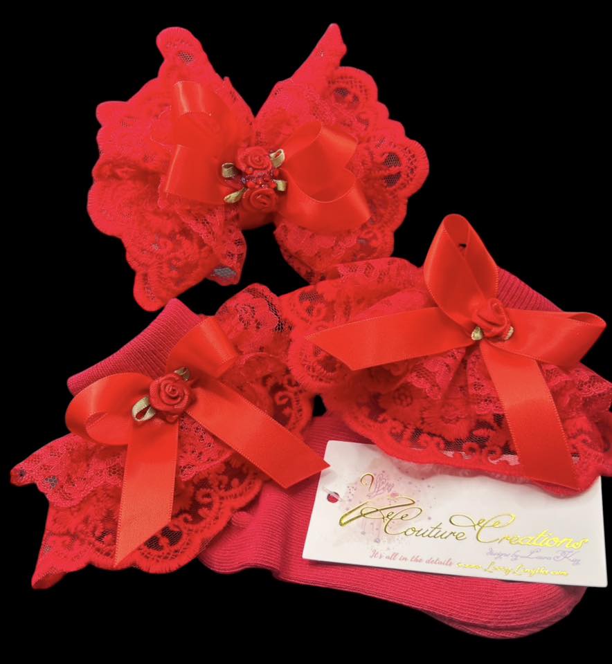 Lace Ruffled Socks and Matching Bow